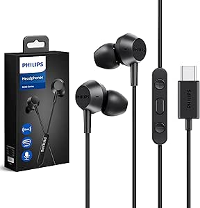 PHILIPS Wired Earbuds USB C with Microphone, in Ear Type C Headphones with mic, Powerful Bass, Lightweight, USB-C Wired Earphones, 3-Button in-line Remote Ear Buds Wired