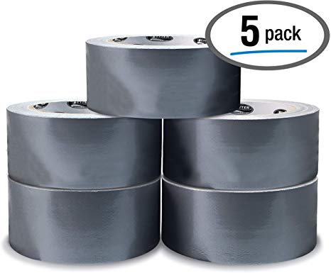 5 Pack Silver Heavy Duty Duct Tape by Better Office Products, 7.3mil, 1.88 Inch x 30 Yards Per Roll, Easy Tear, 5 Pack, Silver