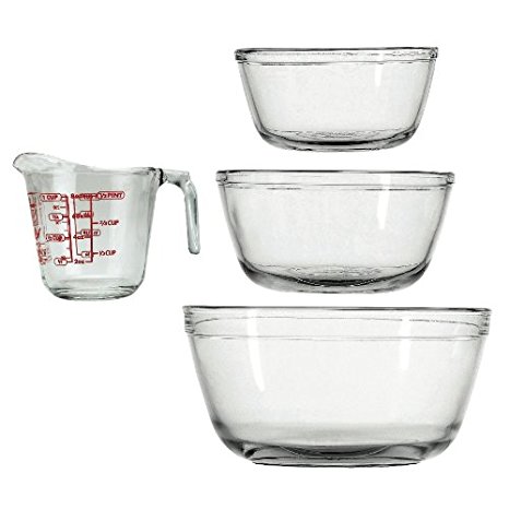Anchor Hocking 4-Piece Mixing Bowls and Measuring Cup Set