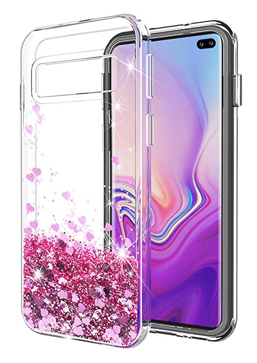 Galaxy S10 Plus case SunStory Luxury Fashion Design with Moving Shiny Quicksand Glitter and Double Protection with PC layer and TPU Bumper Case for Samsung Galaxy S10 Plus/S10  Phone (Rose Gold)