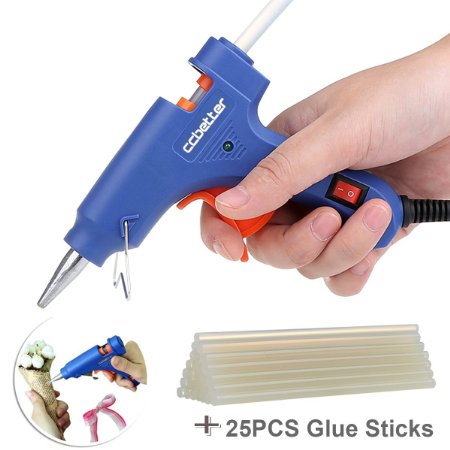 CCbetter Mini Hot Glue Gun with 25 pcs Melt Glue Sticks High Temperature Melting Glue Gun Kit Flexible Trigger for DIY Small Craft Projects and Package and Quick Repairs in Home and Office Cleanly 20-watt Blue