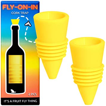 Fly On In, Fruit Fly Bottle Top Trap – Reusable Non-Toxic Indoor/Outdoor Catcher (Yellow, 2 pcs)