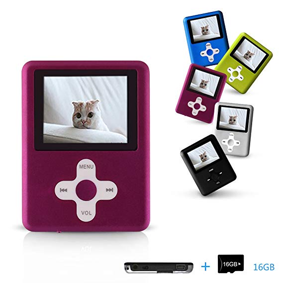Lecmal Portable MP3/MP4 Player with 16GB Micro SD Card, (JuicyPink)
