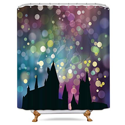 LIGHTINHOME Harry Potter Shower Curtain Weighted Hem Hogwarts School Bubble Colorful Decor Fabric Panel Set Bathroom Clawfoot tub 72x72 Inch with 12-Pack Plastic Shower Hooks