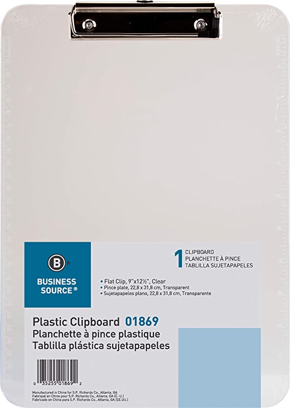 Sparco Plastic Clipboard, with Flat Clip, 9 x 12 Inches, Smoke (SPR01870)