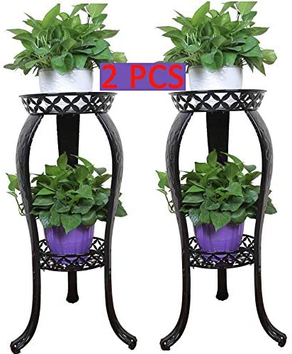 2Packs Metal Potted Plant Stand, Rustproof Decorative Flower Pot Rack with Indoor Outdoor Iron Art Planter Holders Garden Steel Pots