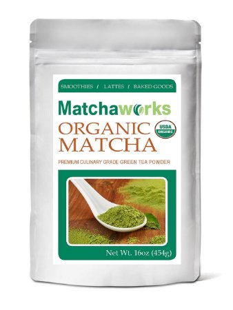 Matchaworks USDA Certified Organic Culinary Grade Matcha Green Tea Powder 16oz Best Superfood