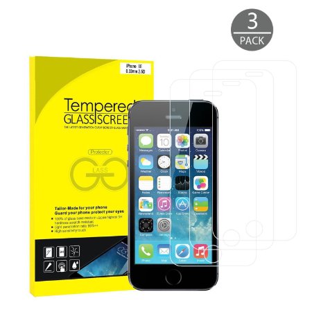 iPhone SE Screen Protector, JETech 3-Pack iPhone 5S 5C 5 SE Tempered Glass Screen Protector Film for iPhone SE Screen Protector