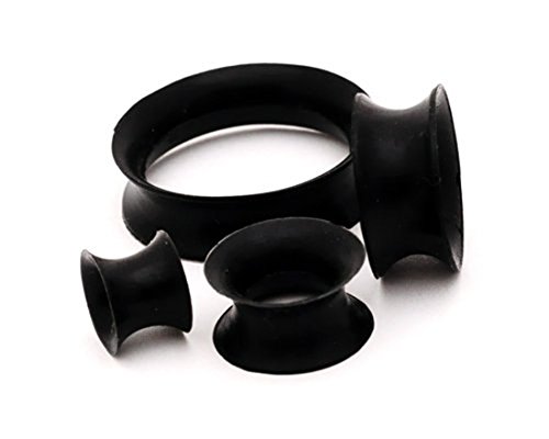 Thin Walled Black Silicone Tunnels - 00g - 10mm - Sold As a Pair