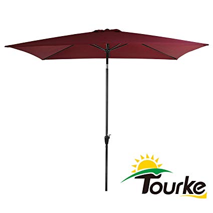 Tourke 10 x 6.5 Ft Patio Table Umbrella Outdoor Umbrella with Push Button Tilt and Crank, 6 Steel Ribs, for Garden, Deck, Backyard, Swimming Pool and More (Wine)