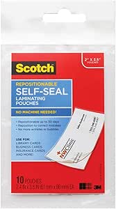 Scotch Repositionable Self-Seal Laminating 2.4 x 3.8 Inches Pouch, Business Card Size, 10 Pouches LSR851-10G)