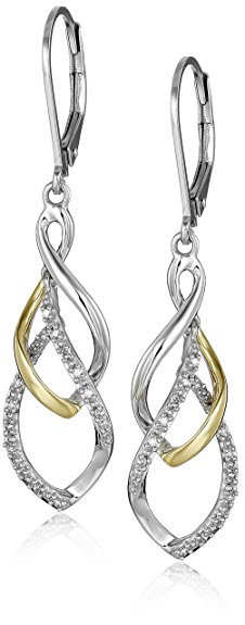 Sterling Silver and 14K Yellow Tear Drop Design Diamond Earrings