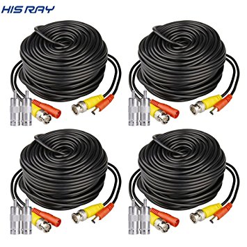 HISRAY 4 Pack 100ft BNC Video Power Cable Security Camera Wire Cord Extension Cable with 8pcs BNC to RCA Connectors for CCTV DVR Surveillance System