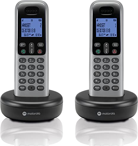 Motorola Voice T602 Cordless Phone System w/ 2 Digital Handsets   Answering Machine, Call Block - Dark Grey