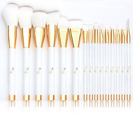 Qivange Makeup Brush Kit, Synthetic Liquid Foundation Contour Eyeshadow Makeup Blending Brush with Cosmetic Bag(15pcs, White With Gold )