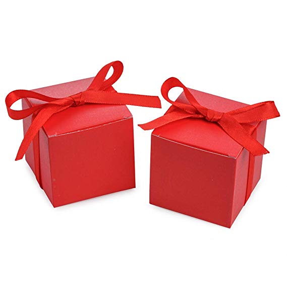 Red Gift Candy Box Bulk 2x2x2 inches with Red Ribbon Party Favor Box,Pack of 50