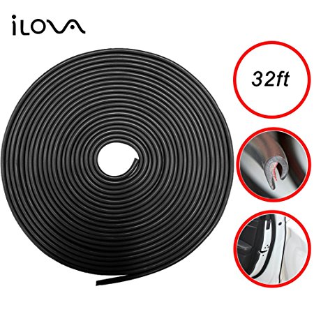 ILOVA Door Edge Guard Trim Molding Durable Fits Most Cars Virtually Invisible Easy D.I.Y. Installation Internal Double Sided Tape No Tools Needed Protected Lining 32ft Black