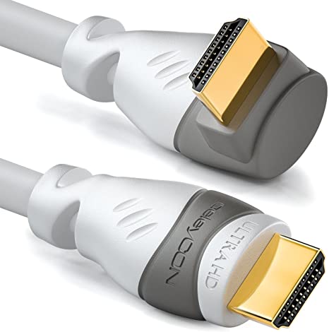 deleyCON 1.5m (4.92 ft.) HDMI 90° Angle Cable - Compatible with HDMI 2.0/1.4 - UHD 4K HDR 3D 1080p 2160p ARC - High speed with Ethernet - White