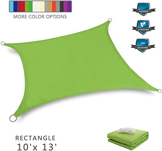Tuosite Terylene Waterproof Sun Shade Sail UV Blocker Sunshade Patio Rectangle Knitted 220 GSM Block Fabric Pergola Carport Awning 10' x 13' in Color Green