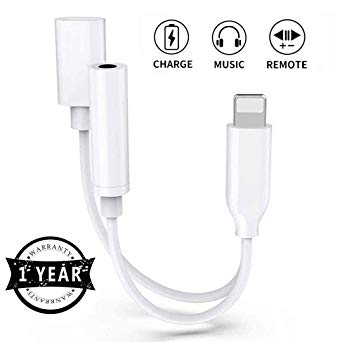 Headphone Adapter for iPhone X 3.5mm Adapter Jack Headset Charge Dongle 2 in 1Earphone Adapter Connector Cable Adapter Splitter Aux Audio Compatible with iPhone 7/7P/8/ 8P/X/XR/XS Compatible All iOS