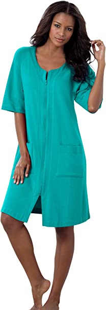 Dreams & Co. Women's Plus Size Short French Terry Zip-Front Robe