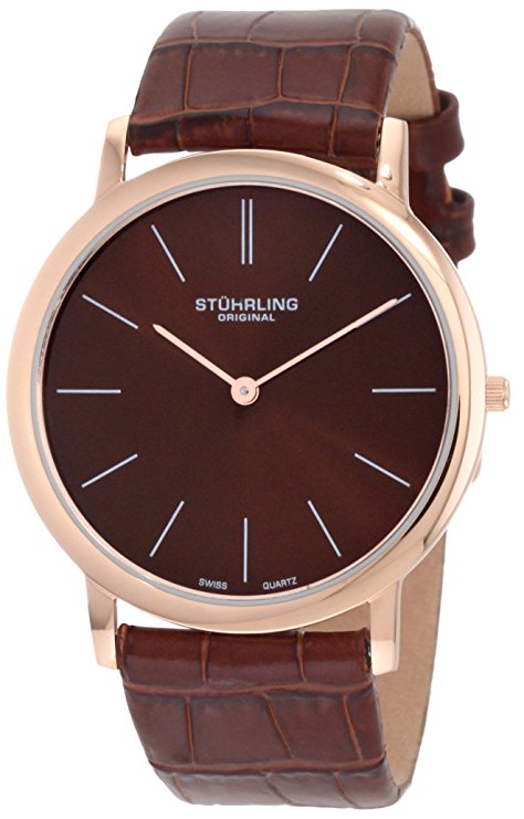 Stuhrling Original Men's 601.3345K55 Classic Ascot Ultra-Thin Watch with Croco-Embossed Band