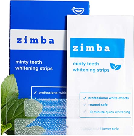 ZIMBA Teeth Whitening Strips - Mint - Zimba Whitening Strips - Teeth Whitening Sensitive Teeth - White Strips Teeth Whitening - Best Teeth Whitener - Natural Whitening Strips - 28 Strips - 14 Uses