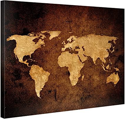 Large Canvas Print Wall Art – Vintage World MAP – 40x30 Inch Abstract Canvas Picture Stretched On A Wooden Frame – Giclee Canvas Printing – Hanging Wall Deco Picture / e7292