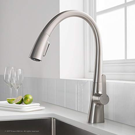 KRAUS Nolen Spot Free Kitchen Faucet, Stainless, Pull Down, Single handle in all-Brite Steel Finish KPF-1673SFS