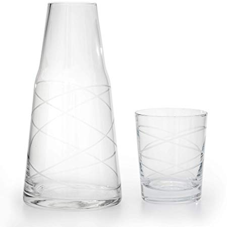 American Atelier Medallion Swirl 2 Piece Set Night Carafe - Sophisticated/Modern Design w/Glass Tumbler Perfect for Bedside/Desktop/Shelf for All Occasions, Great for Storing Water, Juice