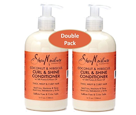 Shea Moisture Coconut and Hibiscus Curl & Shine Conditioner w/ Silk Protein & Neem Oil 12 oz – Thick, Wavy & Curly Hair – Value Double Pack – Qty of 2