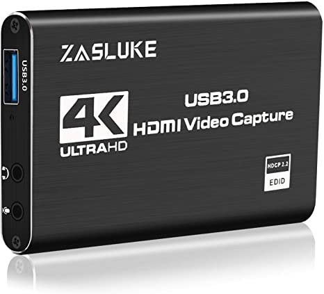 ZasLuke Game Capture Card, USB 3.0 4K Audio Video Capture Card with HDMI Loop-Out 1080P 60FPS Live Streaming HDMI Capture for PS4, Nintendo Switch, Xbox One&Xbox 360 and More