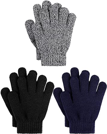 Cooraby 3 Pairs Kid's Winter Gloves Thick Cashmere Warm Knitted Gloves Children Cold Weather Gloves