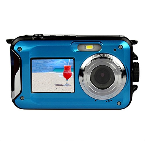 Dual-screen Camera,KINGEAR 24 MP Front And Rear Life Waterproof Digital Camera-Blue