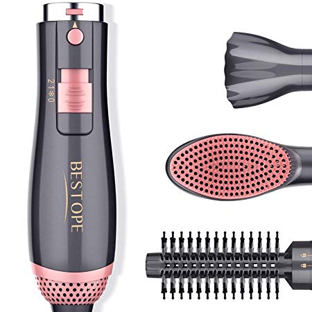 Hot Air Brush Hair Dryer Brush 3-in-1 Hair Styler Brush for Straightening Curling Salon Negative Ion Lightweight Hair Dryer & Volumizer with Smooth Frizz and Ionic Technology