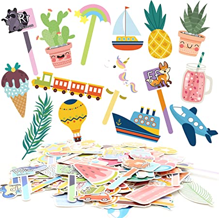 Youngever 139 Pieces Bookmarks, Kids Bookmarks with 8 Themes, Car Boat Plane Train Unicorn Cactus Animal Alphabet Cold Drinks Ice Cream Dessert Fruit