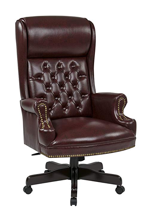 Office Star TEX228-JT4 Deluxe High Back Traditional Executive Chair with Solid Arms and Built in Headrest