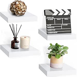 Sorbus Square Floating Shelf for Wall - 4 Small Shelves with Invisible Mounting Brackets for Living Room Decor, Bedroom, Bathroom Decor, Home & Kitchen - 9" Wall Shelf to Display Photos Trophies