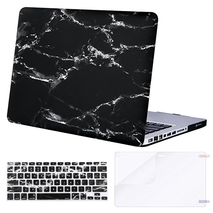 Mosiso Plastic Pattern Hard Case with Keyboard Cover with Screen Protector Only for Old MacBook Pro 13 Inch with CD-ROM (Model: A1278, Version Early 2012/2011/2010/2009/2008), Black Marble