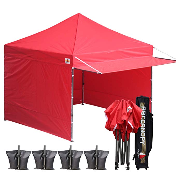 ABCCANOPY 10x10 Easy Pop up Canopy Tent Instant Shelter Commercial Portable Market Canopy with Matching Sidewalls, Weight Bags, Roller Bag,Bonus 23 Square Feet of Canopy Awning (RED)