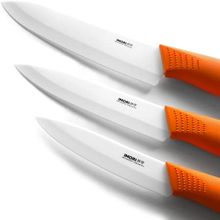 Best Ceramic Knife Set by IMORI – 3 Chef Rated Blades with SafeEdge Back Corners (6" Chef   5" Slicing knife   4" Paring)