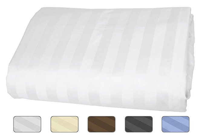 American Pillowcase 100% Egyptian Cotton Luxury Striped 540 Thread Count Fitted Sheet with Wrinkle Guard - California King, White