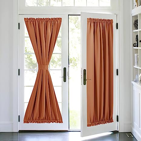 PONY DANCE Front Door Blinds - Blackout Patio Panel Top and Bottom Rod Pocket French Door Curtain for Privacy Bonus Tiebacks, 54 x 72 inches, Burnt Orange, Set of 1