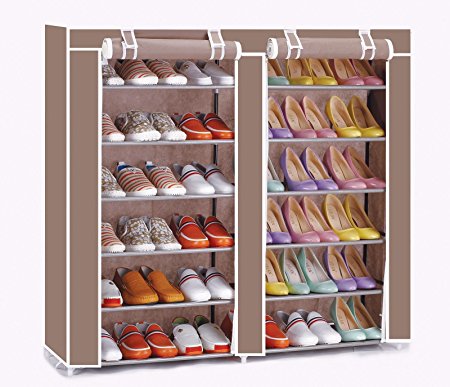 Vinsani 6 Tier Double Canvas Shoe Shelf Standing Storage Organiser Rack Holds 36 Pairs