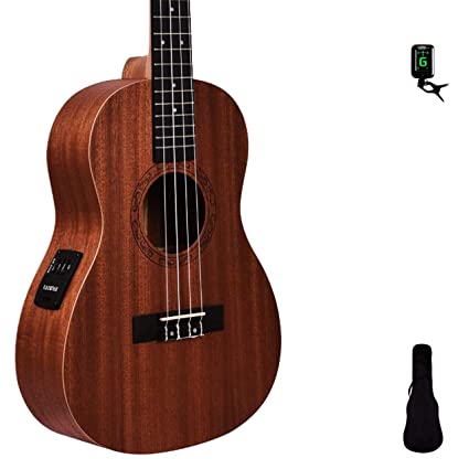 Kadence Wanderer Series Brown Mahogany wood Baritone Ukulele 30" (Baritone Semi Acoustic with Tuner 1)