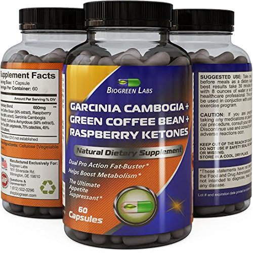Pure Garcinia Cambogia Extract   Raspberry Ketones   Green Tea   Green Coffee Bean Extract Weight Loss Pills - Metabolism Boosters - Appetite Suppressant With HCA For Men And Women By BioGreen Labs