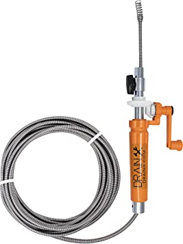 DrainX 25 FT Rotary Drain Auger 1/4" Cable | Works Manually or Drill Powered