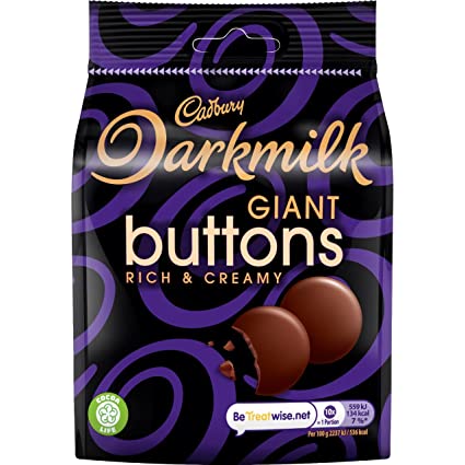 Cadbury Darkmilk Giant Buttons Chocolate Bag, 90 g, High coco milk chocolate buttons