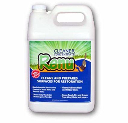 Renu Cleaner Qt-Eliminate Ugly Green Algae. This Premium, Powerful And Professional Grade House Cleaner Is Now Available To Consumers. Without Containing Any Bleach, Renu Cleaner Concentrate Will Eliminate Green Algae, Black Mold, Chalkiness And Oxidation From Your Vinyl Siding. Works Great On Metal Patio Furniture, Shutters, Concrete, Vinyl Siding and Almost All Outdoor Surfaces On Or Around Your Home. USE WHAT THE PROS USE. Give Your Home A Professional Looking Clean.