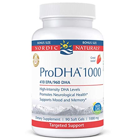 Nordic Naturals ProDHA 1000 - Fish Oil, 410 EPA mg, 960 DHA mg, Targeted Intensive Support for Neurological Health, Mood, Memory, and Healthy Vision*, Strawberry, 90 Soft Gels